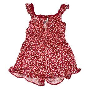 Almost Famous Red and White Floral One-Piece Sleeveless Shorts Romper - Size L